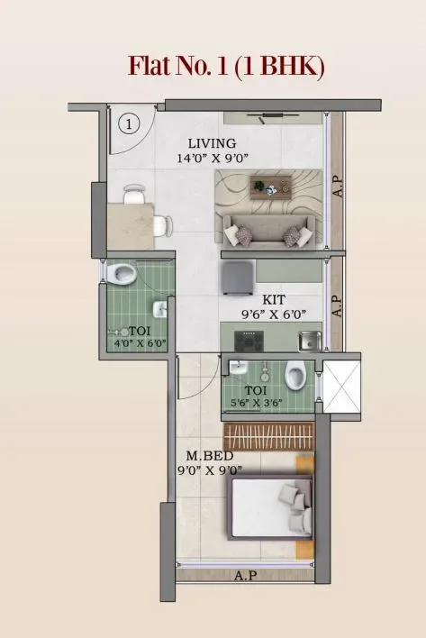Gladiolus Jewel Unit plan - 361 sq.ft.