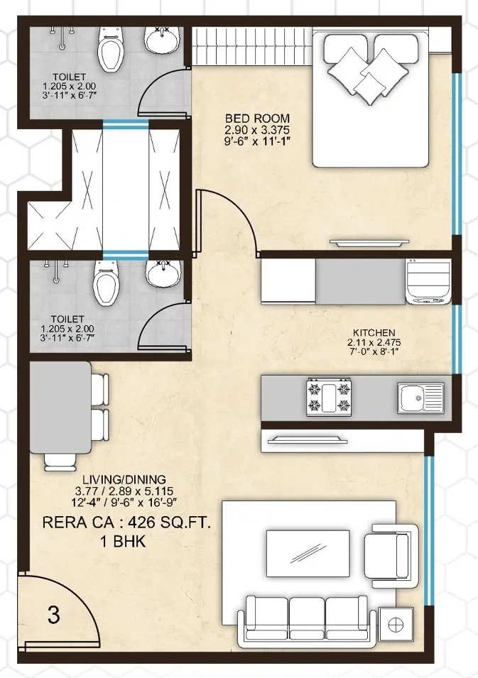 Agastya Courtyard 9 Unit plan - 426 sq.ft.