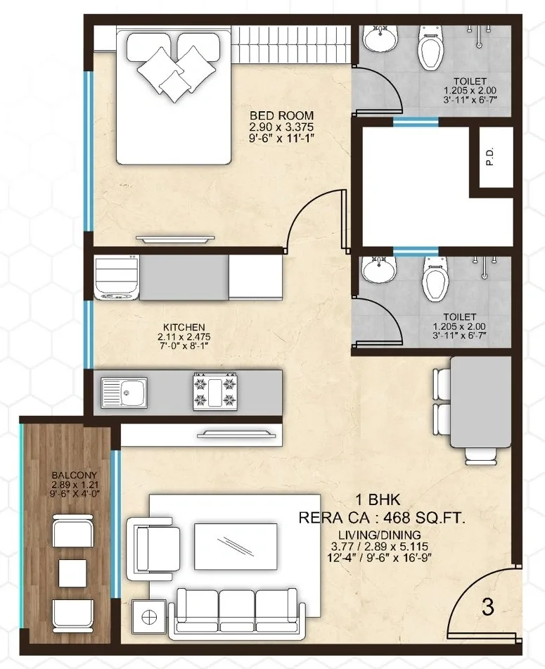 Agastya Courtyard 9 Unit plan - 468 sq.ft.