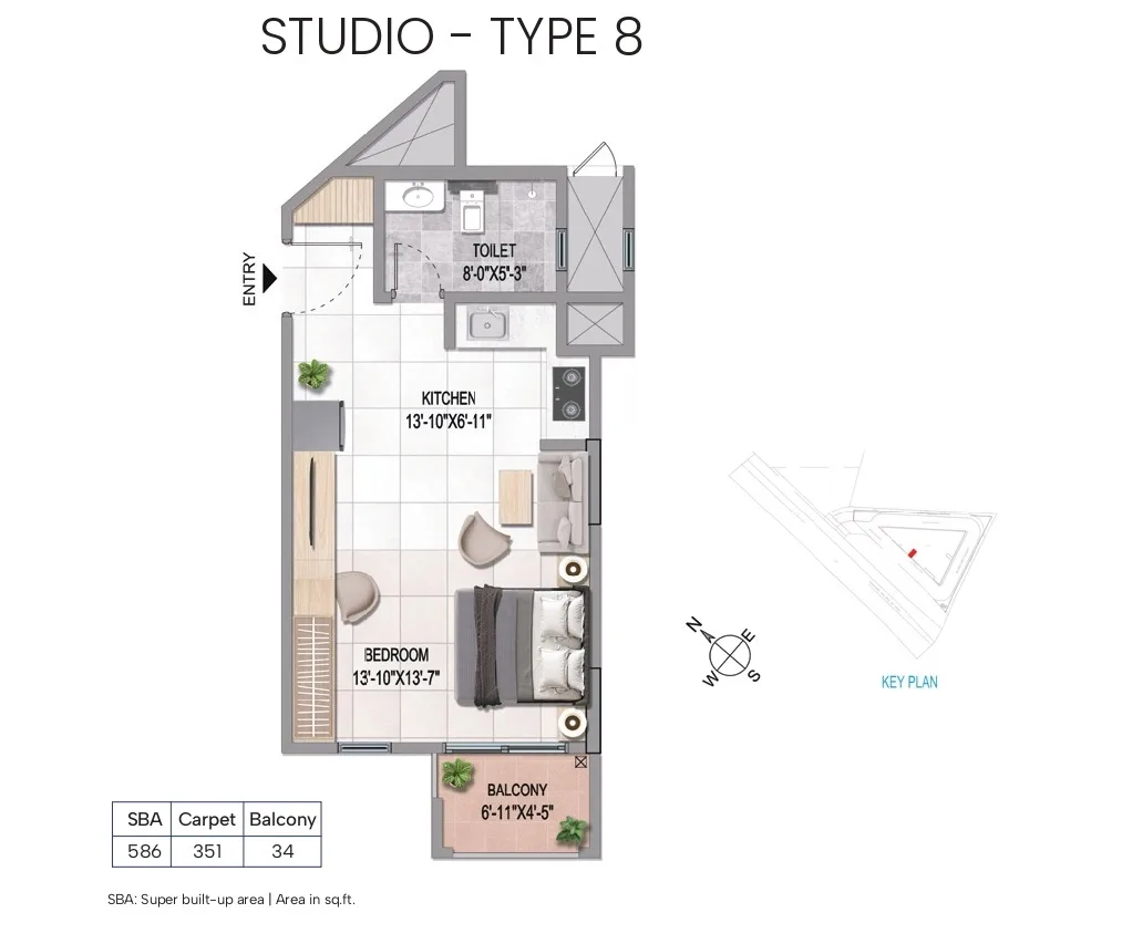 Sattva Vasanta Cove Unit plan - 369 sq.ft.