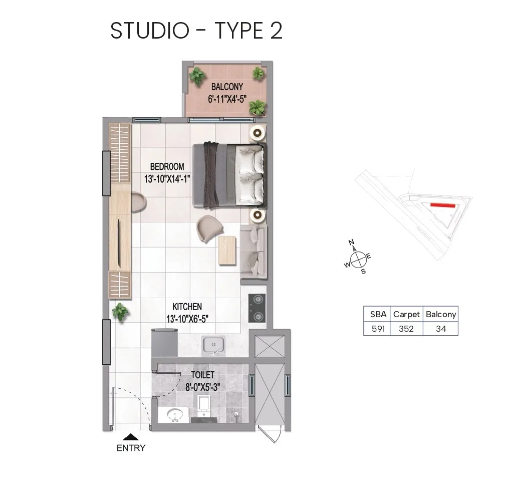 Sattva Vasanta Cove Unit plan - 372 sq.ft.