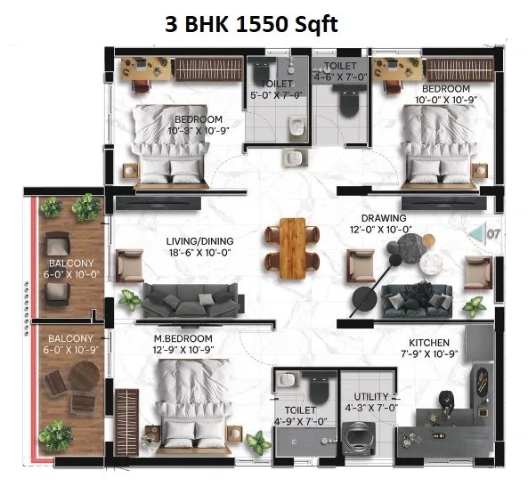 Unit plan - 1085 sq.ft.