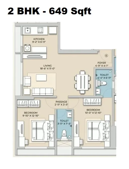 Hum Sapphire Unit plan - 649 sq.ft.