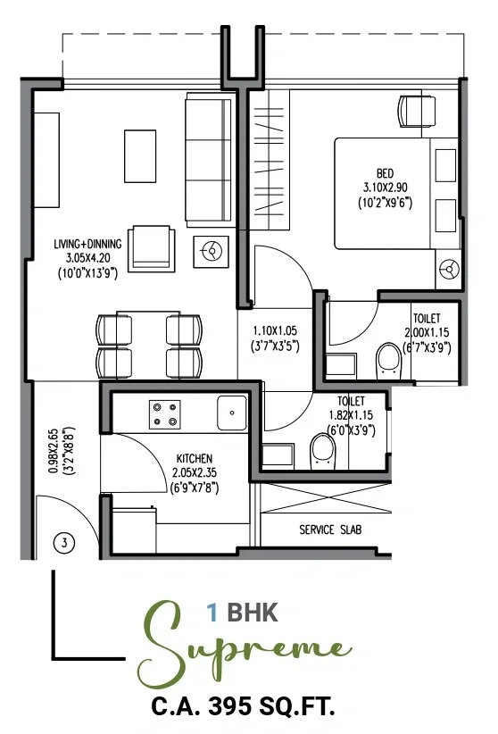 Om Sai Laxmi Unit plan - 395 sq.ft.