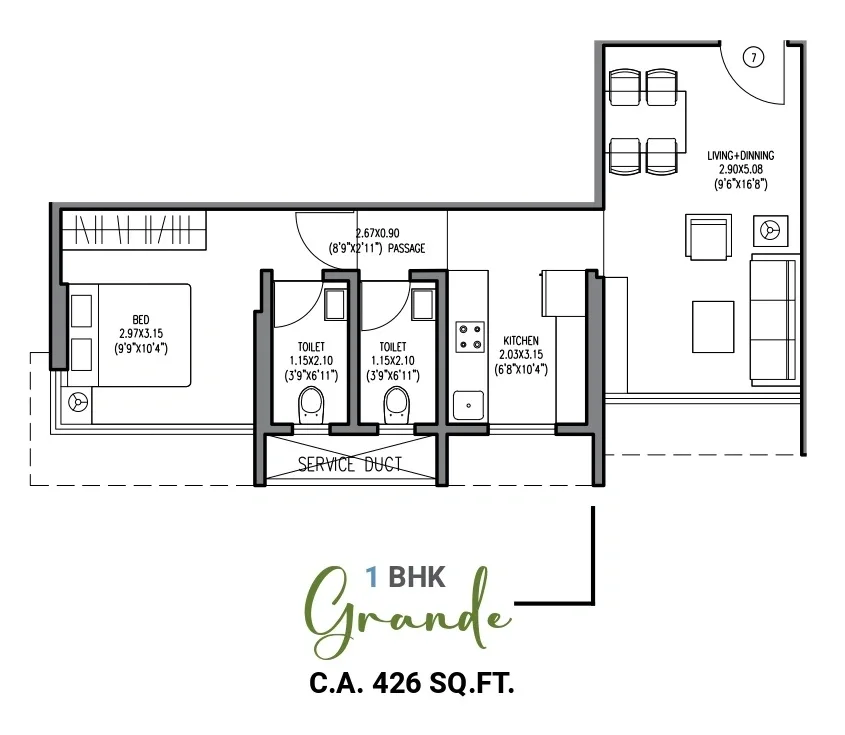Om Sai Laxmi Unit plan - 426 sq.ft.