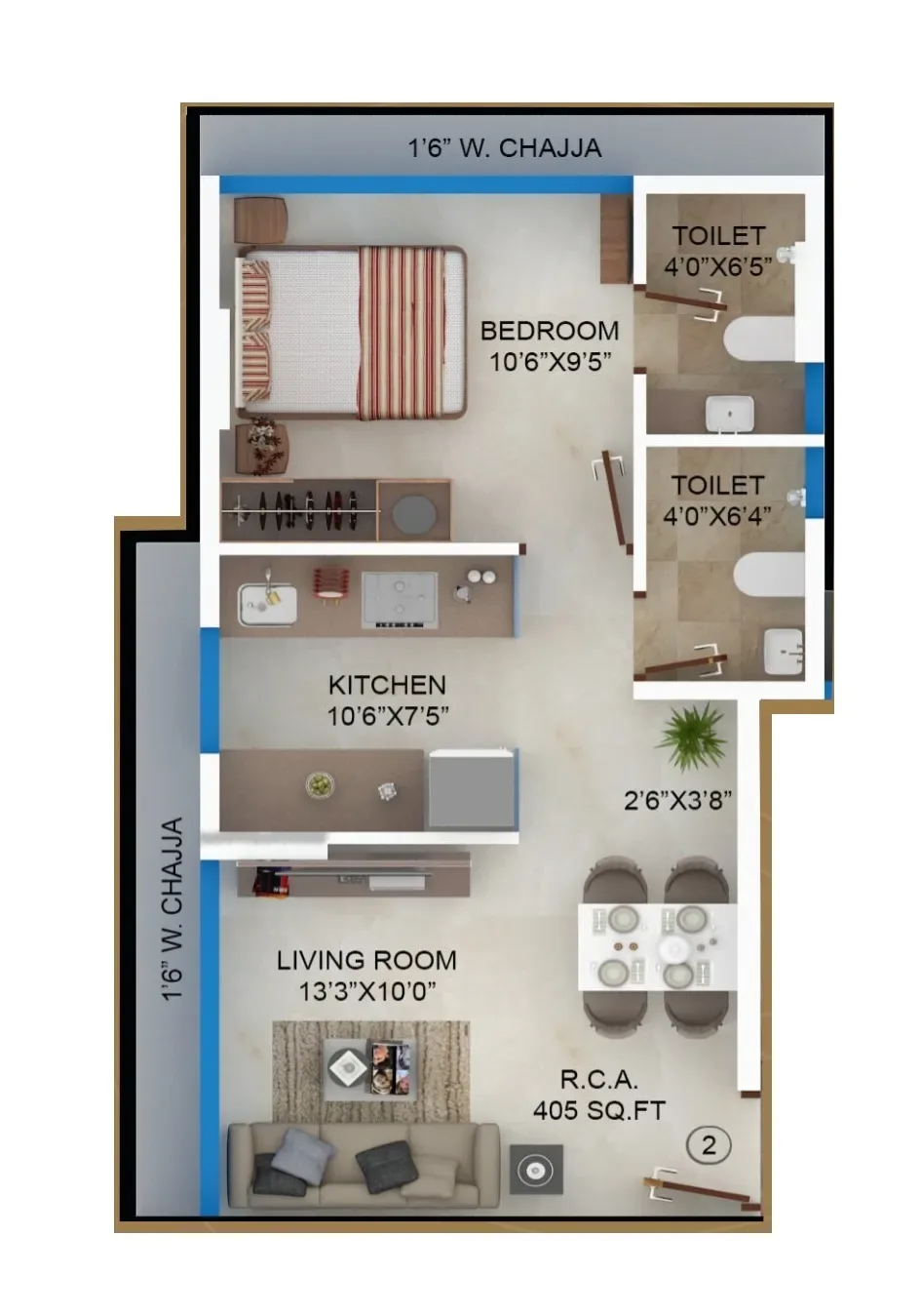 Ashapura Diyana Villa Unit plan - 405 sq.ft.