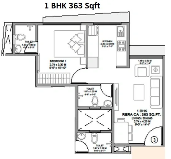 Om Sai Kutir Unit plan - 363 sq.ft.