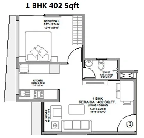 Om Sai Kutir Unit plan - 402 sq.ft.