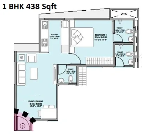 Om Sai Kutir Unit plan - 438 sq.ft.