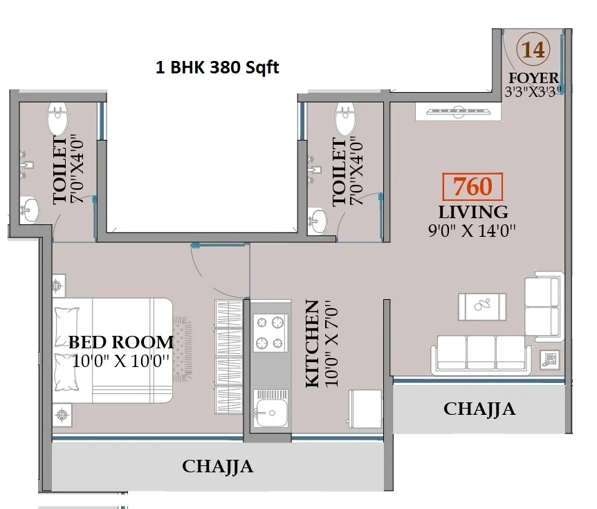 Unit plan - 380 sq.ft.