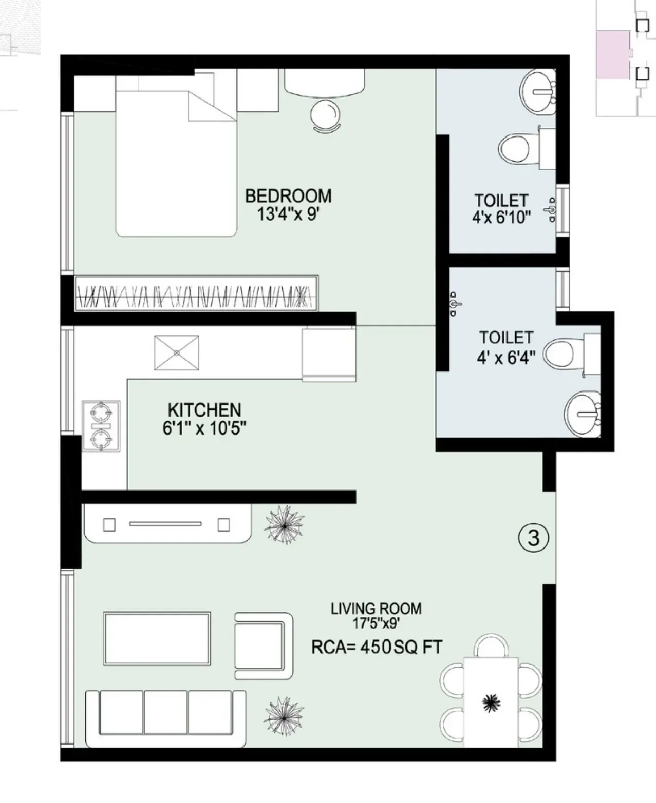 Ashapura Diyana Heights Unit plan - 450 sq.ft.