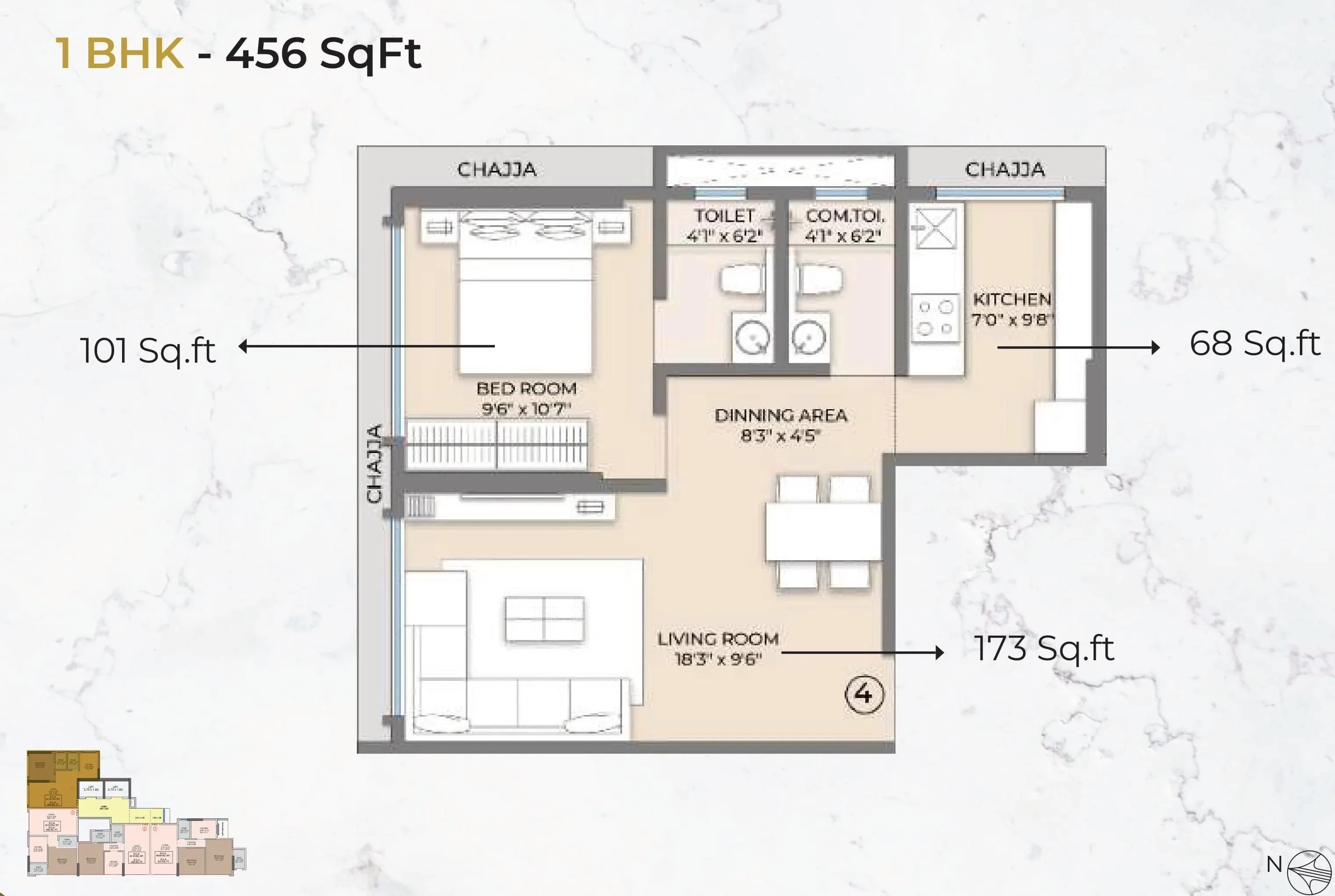 Modirealty Olive Unit plan - 456 sq.ft.