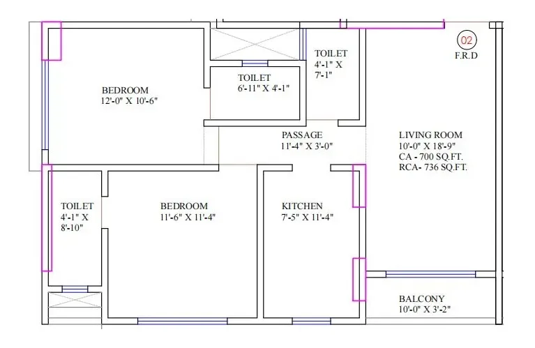 Avyukta Abhilasha Unit plan - 736 sq.ft.