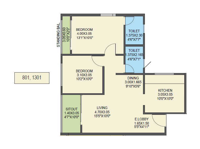 Ekansh Rivera Unit plan - 765 sq.ft.