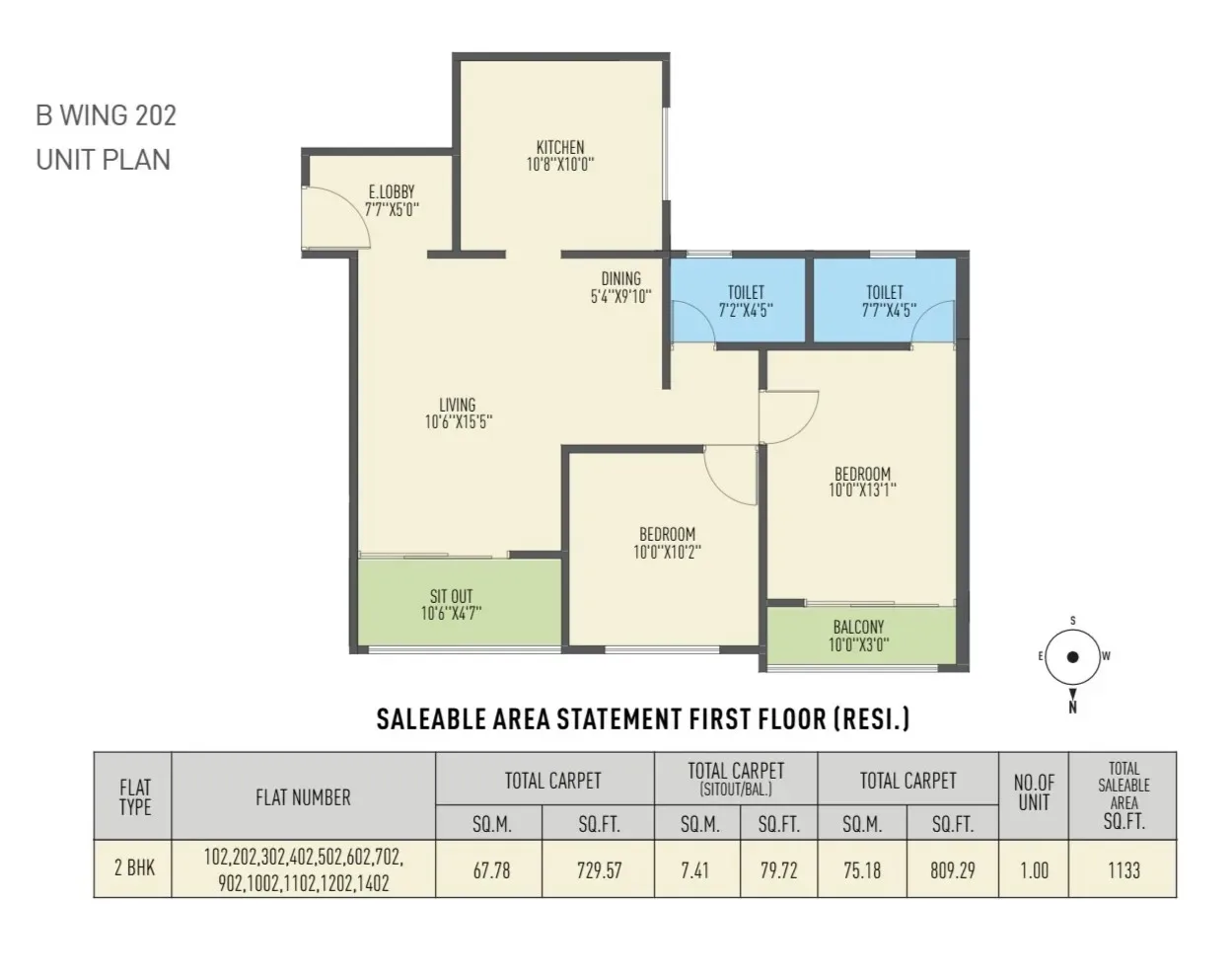 Ekansh Rivera Unit plan - 809 sq.ft.