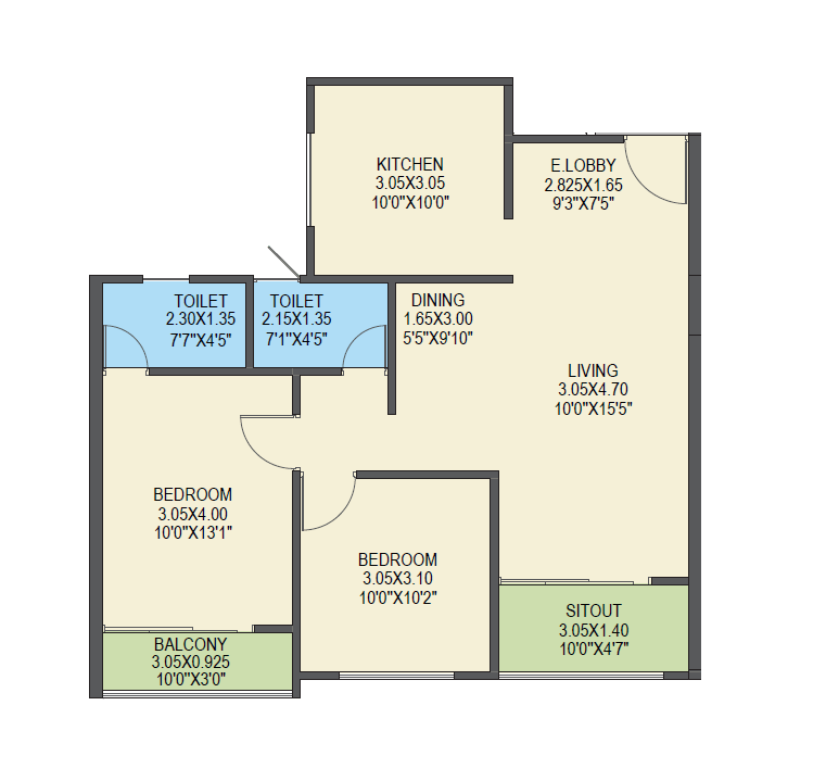 Ekansh Rivera Unit plan - 817 sq.ft.