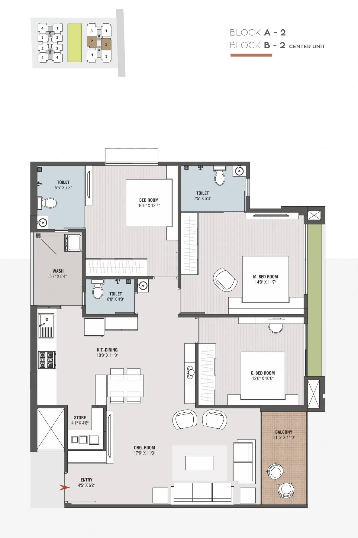 Aadishwar Skyvue 126 Unit plan - 897 sq.ft.