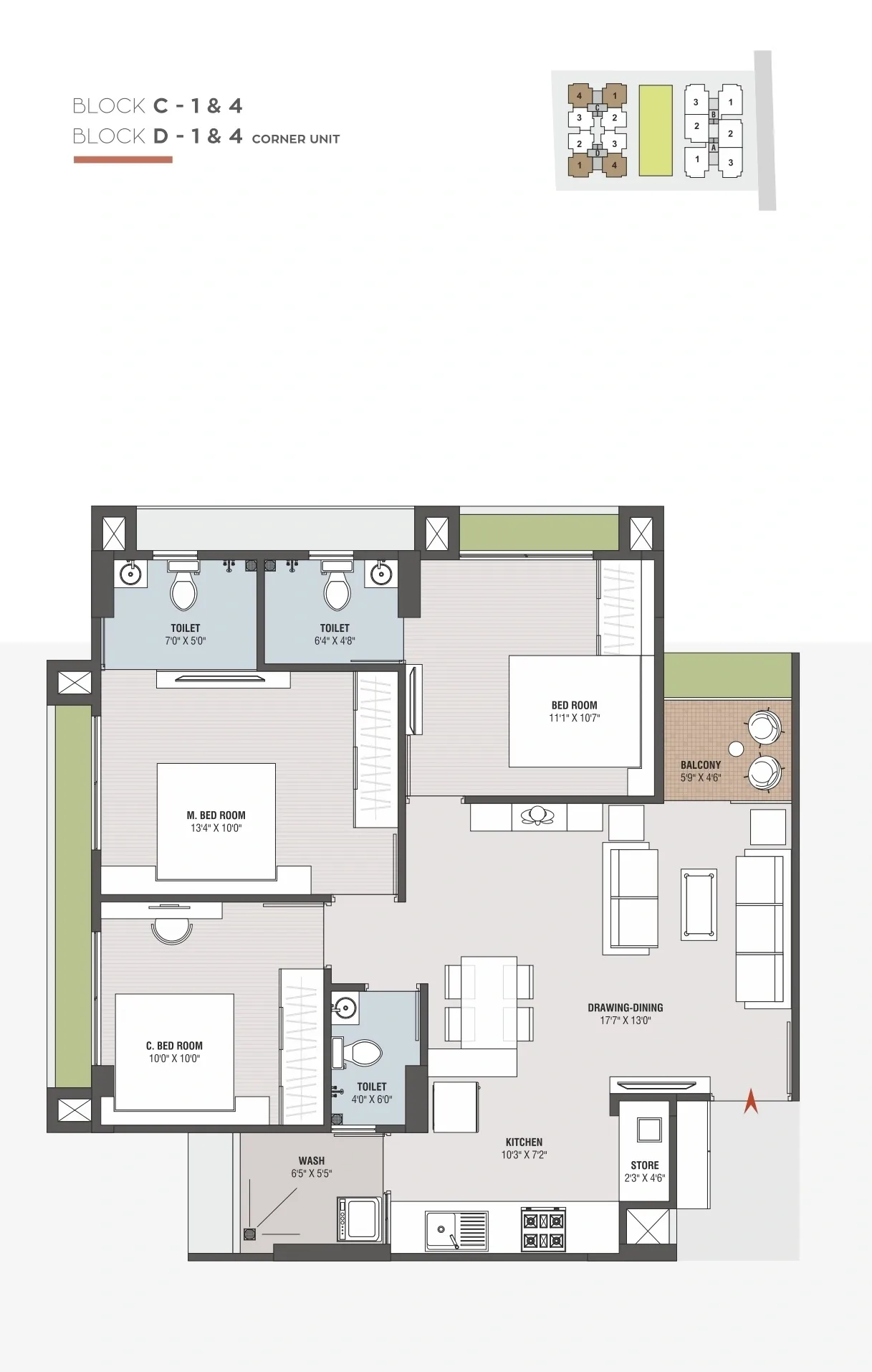 Aadishwar Skyvue 126 Unit plan - 1180 sq.ft.