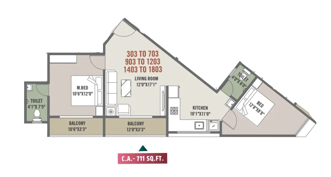 Keshav Tathastu Aura Unit plan - 711 sq.ft.