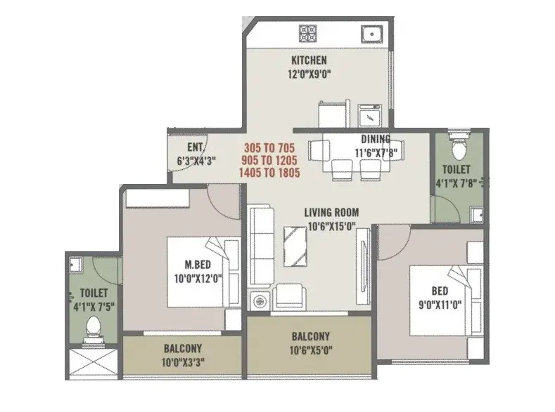 Keshav Tathastu Aura Unit plan - 732 sq.ft.