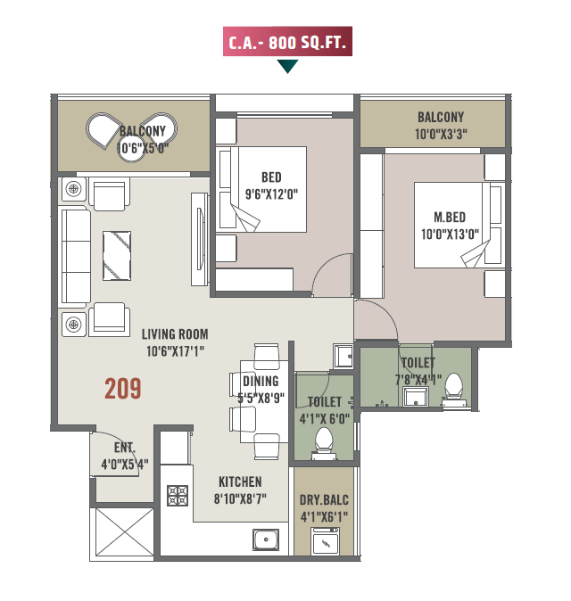 Keshav Tathastu Aura Unit plan - 800 sq.ft.