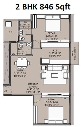Platinum Esquire Unit plan - 846 sq.ft.