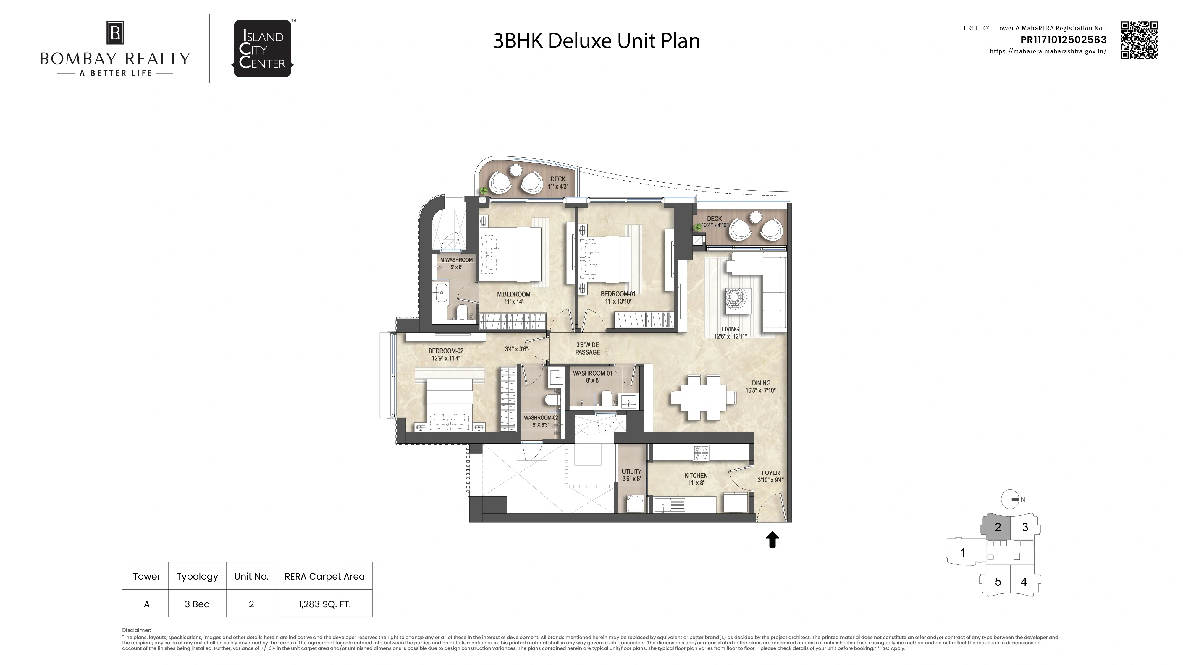 Bombay 3 ICC Unit plan - 1283 sq.ft.