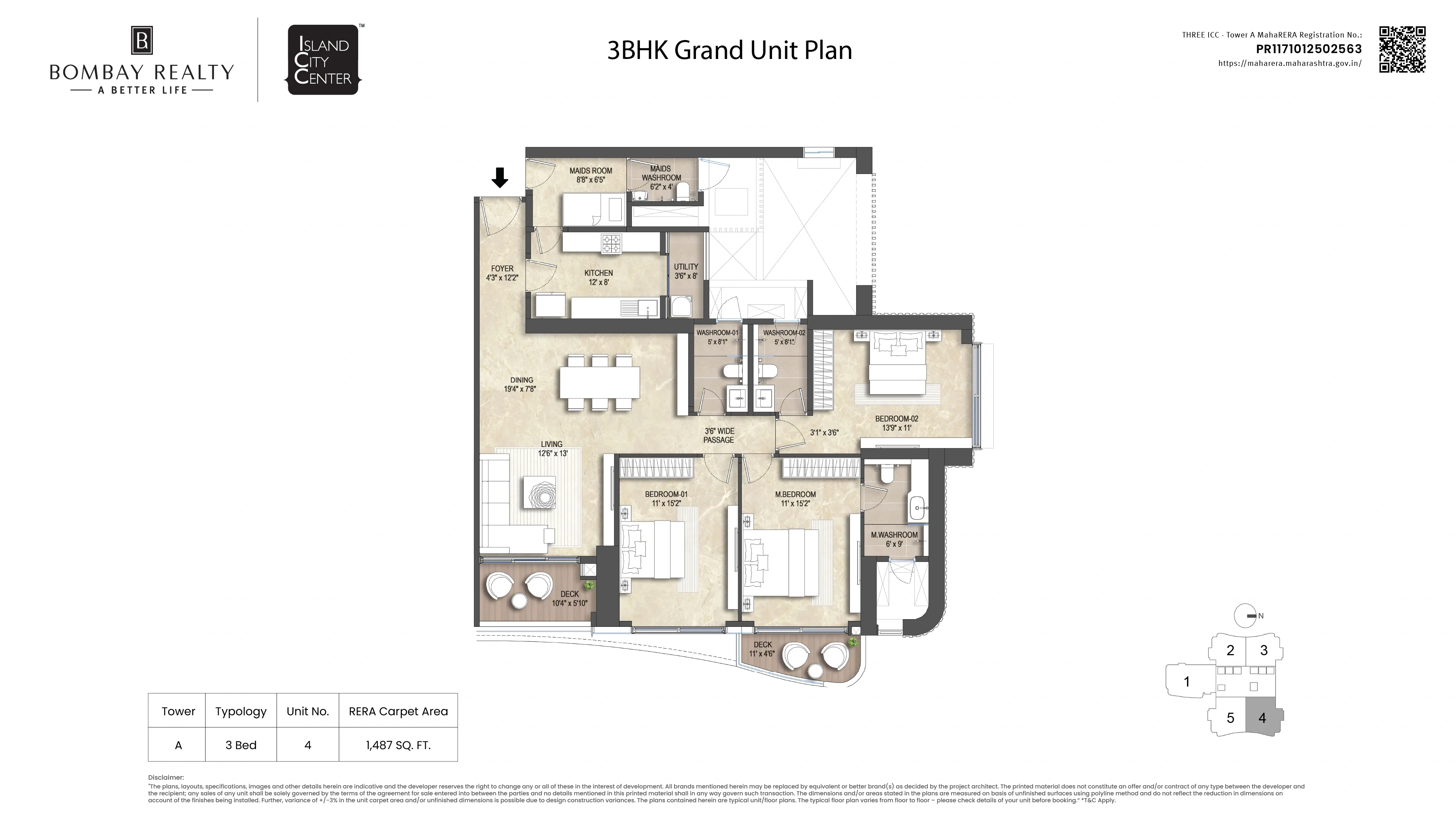 Bombay 3 ICC Unit plan - 1487 sq.ft.