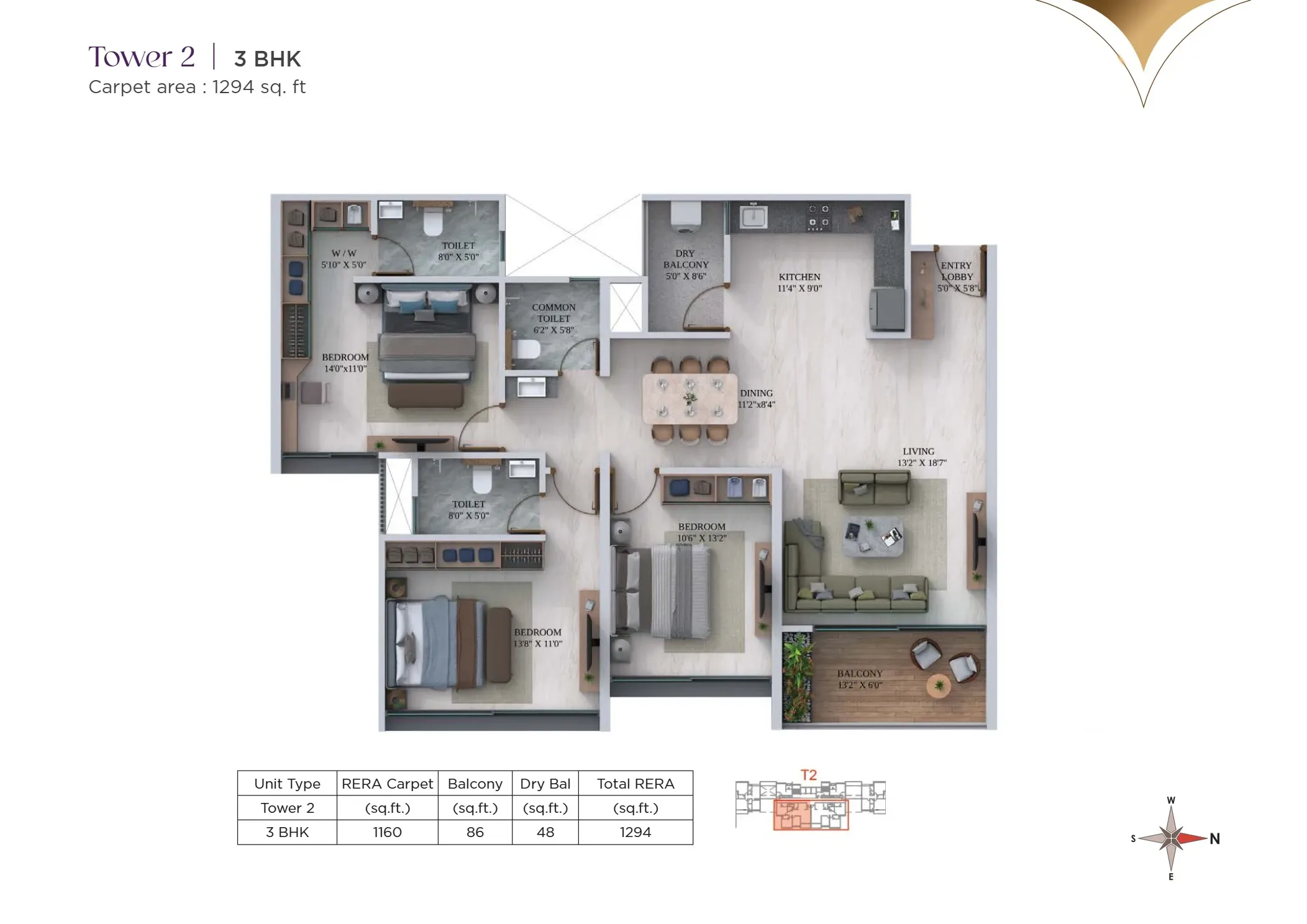 Unit plan - 1294 sq.ft.