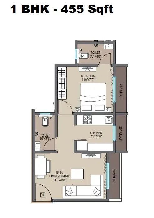 Shripal Sattva Unit plan - 455 sq.ft.