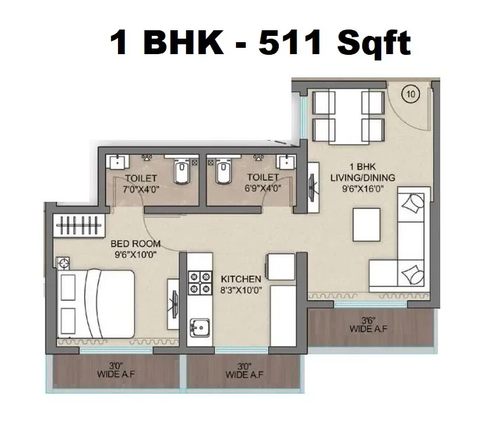 Shripal Sattva Unit plan - 511 sq.ft.