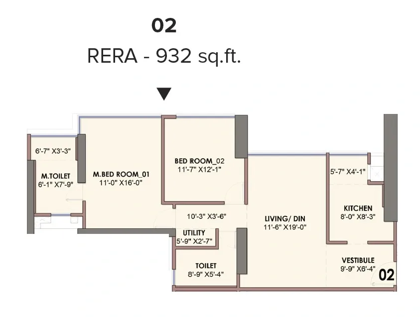 Adani Monte South Unit plan - 932 sq.ft.