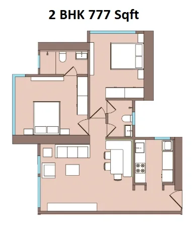 Adani Monte South Unit plan - 777 sq.ft.