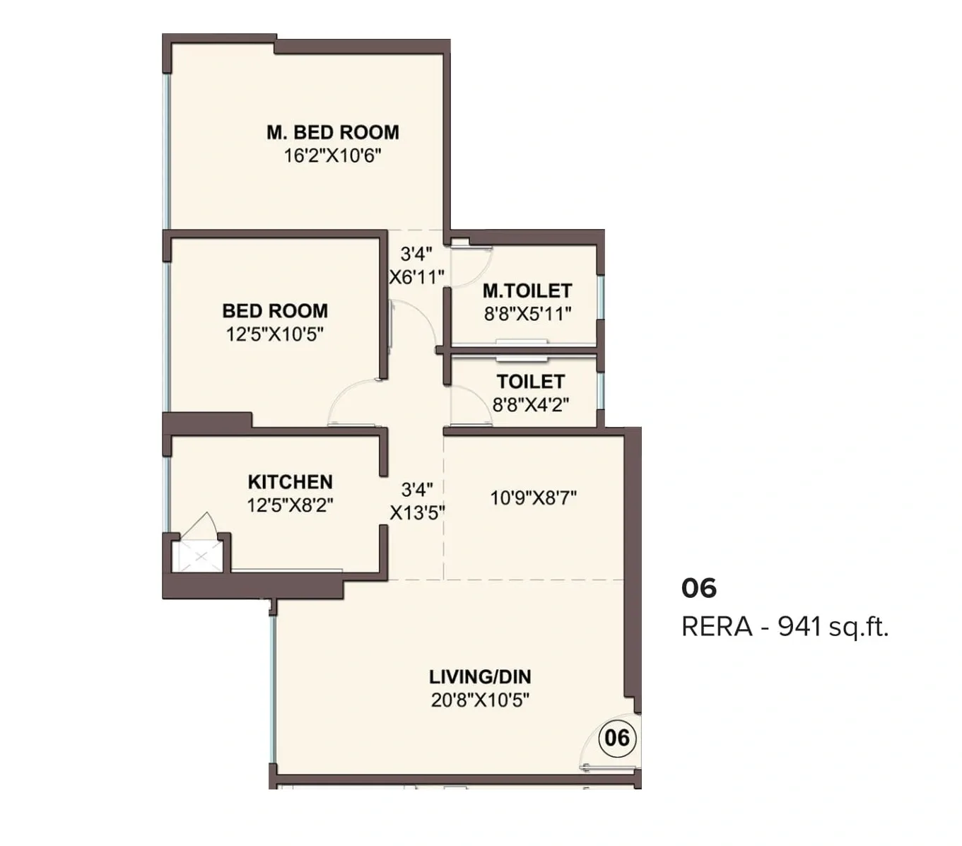 Adani Monte South Unit plan - 941 sq.ft.