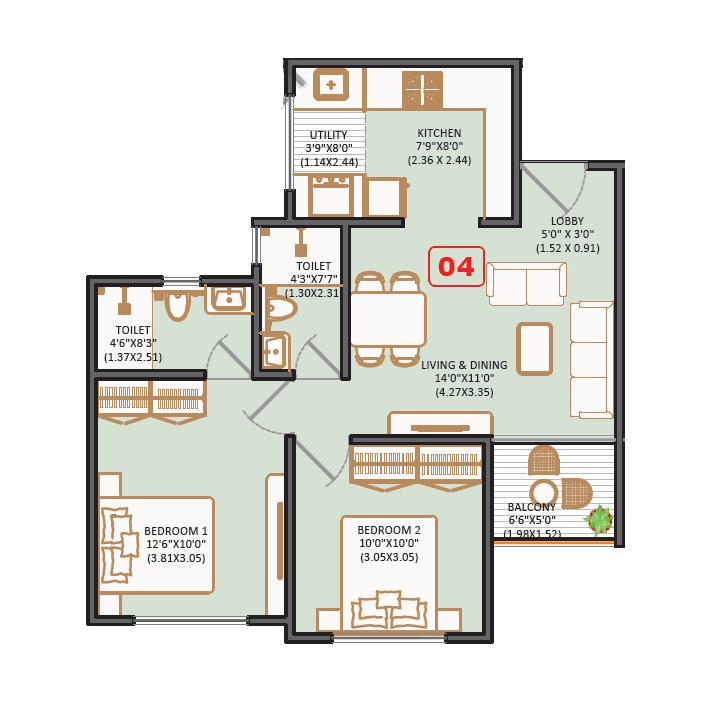 Unit plan - 629 sq.ft.