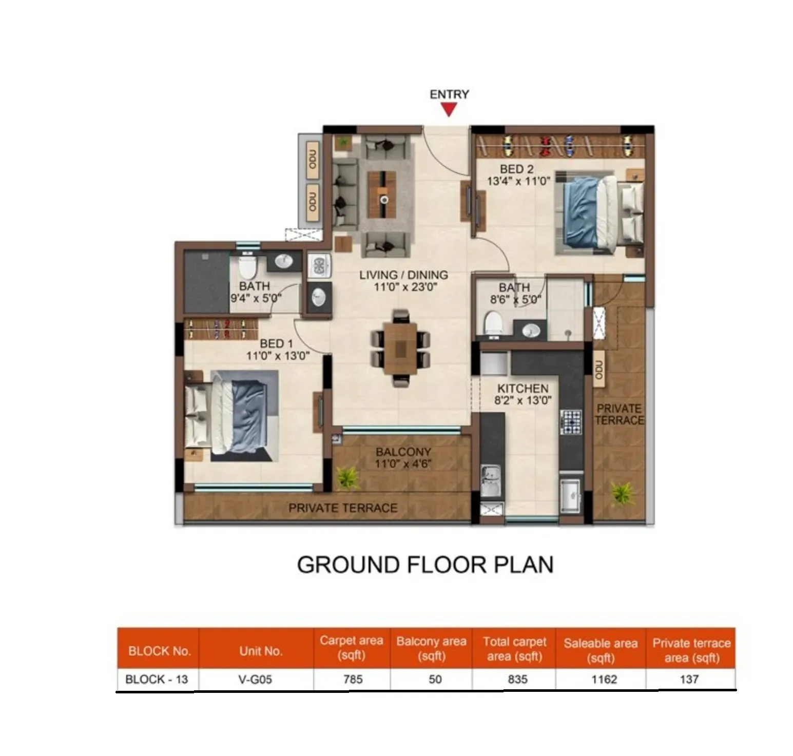 Unit plan - 895 sq.ft.