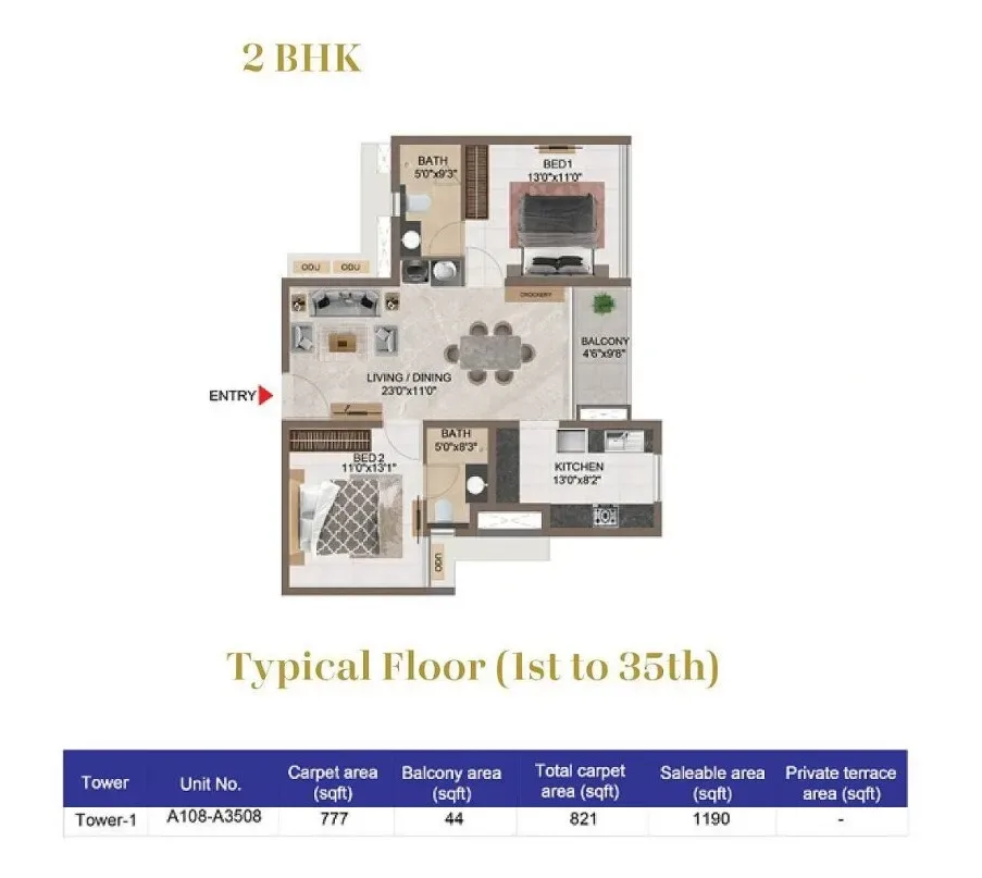 Unit plan - 821 sq.ft.