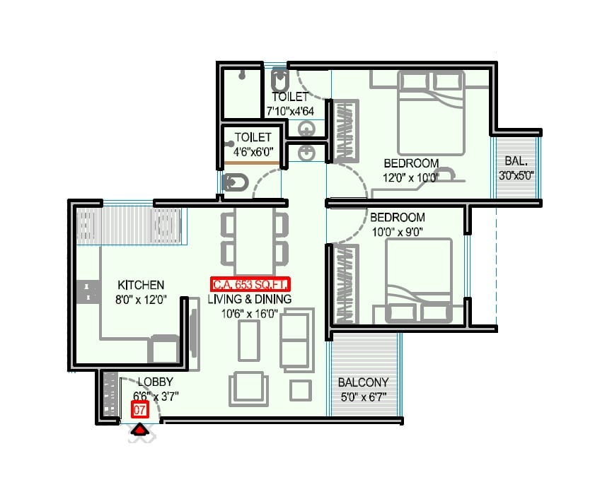 Unit plan - 653 sq.ft.