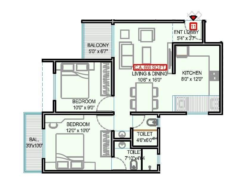 Landmark Riveeraa Unit plan - 666 sq.ft.