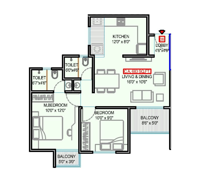 Landmark Riveeraa Unit plan - 683 sq.ft.