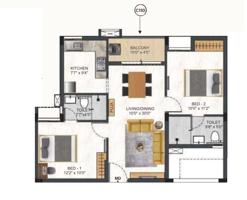 Unit plan - 610 sq.ft.