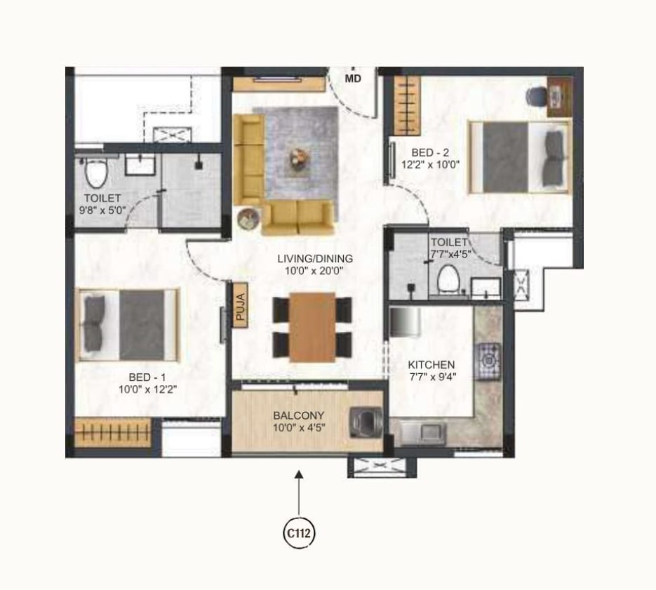 DAC Cambridge Unit plan - 680 sq.ft.