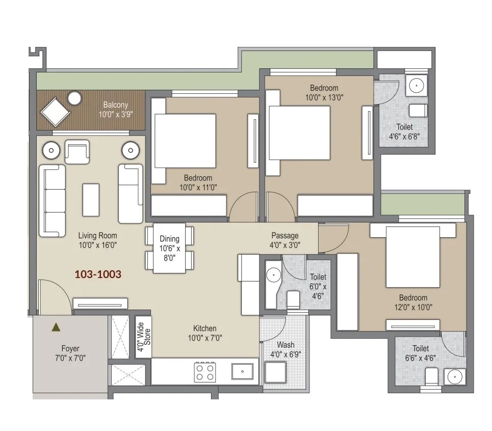 Unit plan - 944 sq.ft.