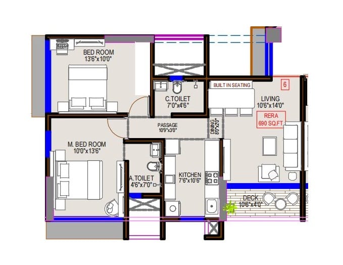 DGS Sheetal Sangam Unit plan - 690 sq.ft.