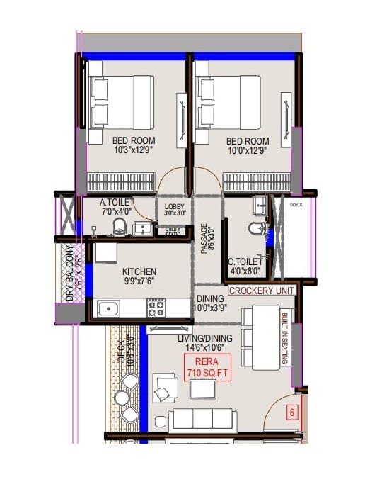 DGS Sheetal Sangam Unit plan - 710 sq.ft.