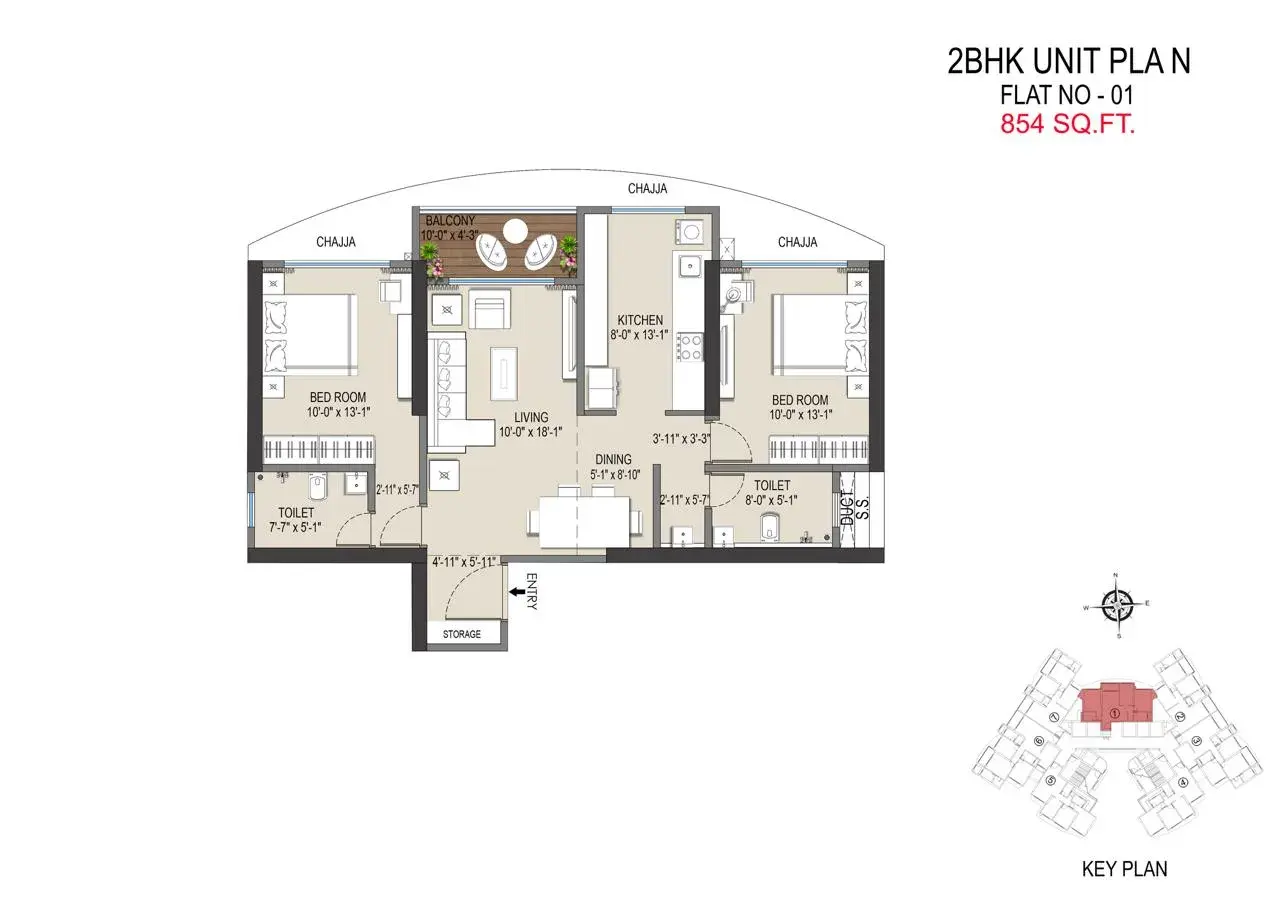 Shree Varad Ambaram Unit plan - 854 sq.ft.