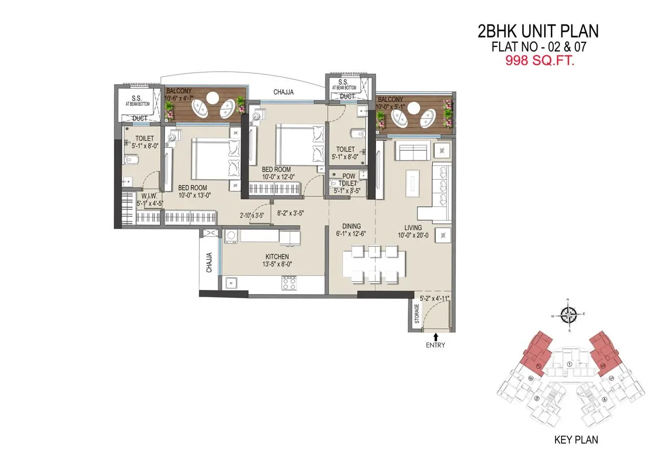 Shree Varad Ambaram Unit plan - 998 sq.ft.
