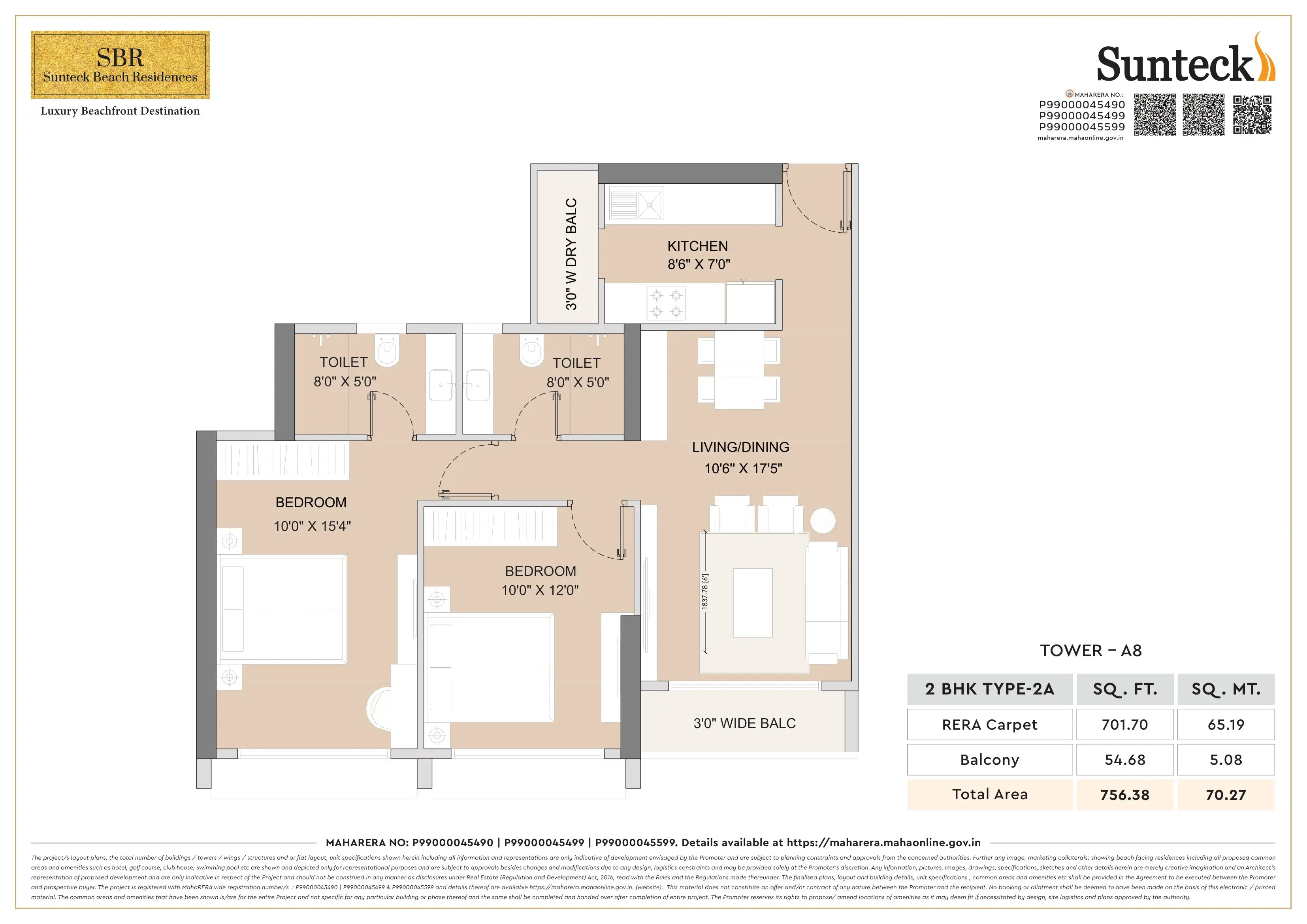 Sunteck Beach Residences Unit plan - 755 sq.ft.