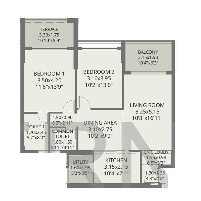 Rohan EKAM Unit plan - 909 sq.ft.