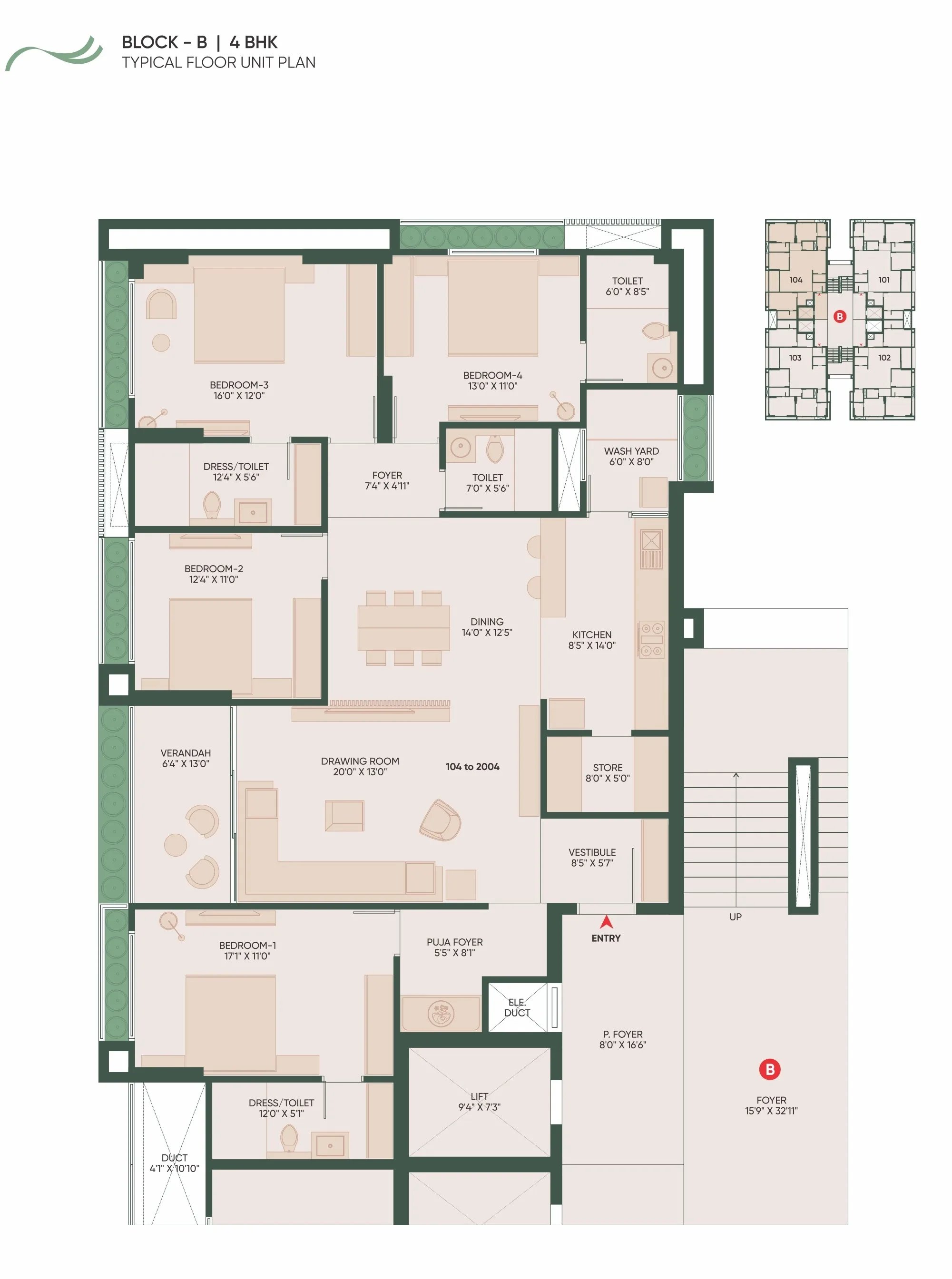 Aastha Amrutham Unit plan - 2552 sq.ft.